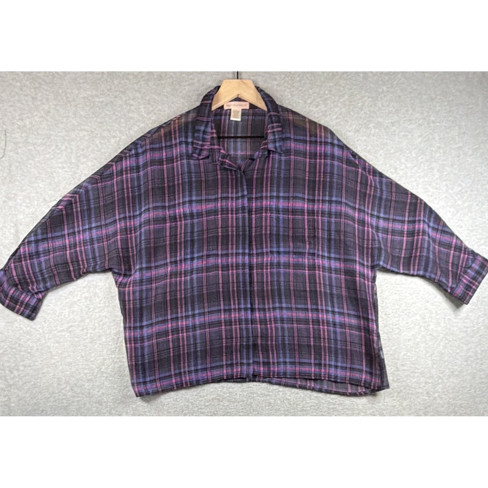 Band of Gypsies Women's Plaid See-Thru Blouse in Purple, Blue & Black - Large